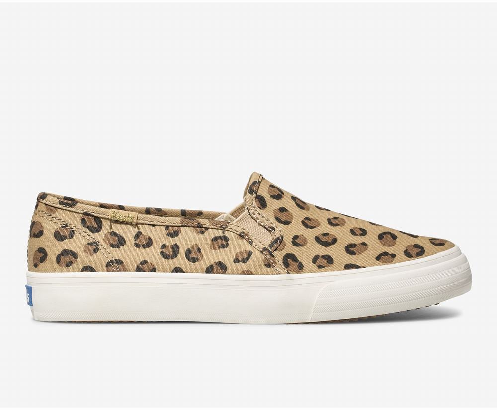 Women's Keds Double Decker Leopard Slip Ons Brown Black 6130842AK - South Africa